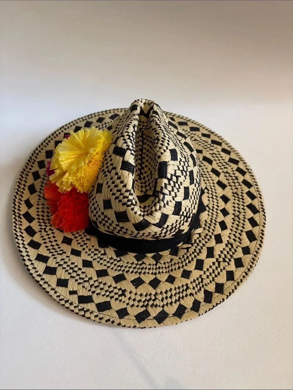 Vintage Helene Berman Resort Pom Pom Straw Hat ~ New With Tags ~ Made in Italy